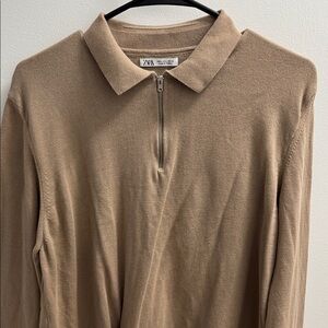 Zara Beige Collared Long Sleeve with Zip